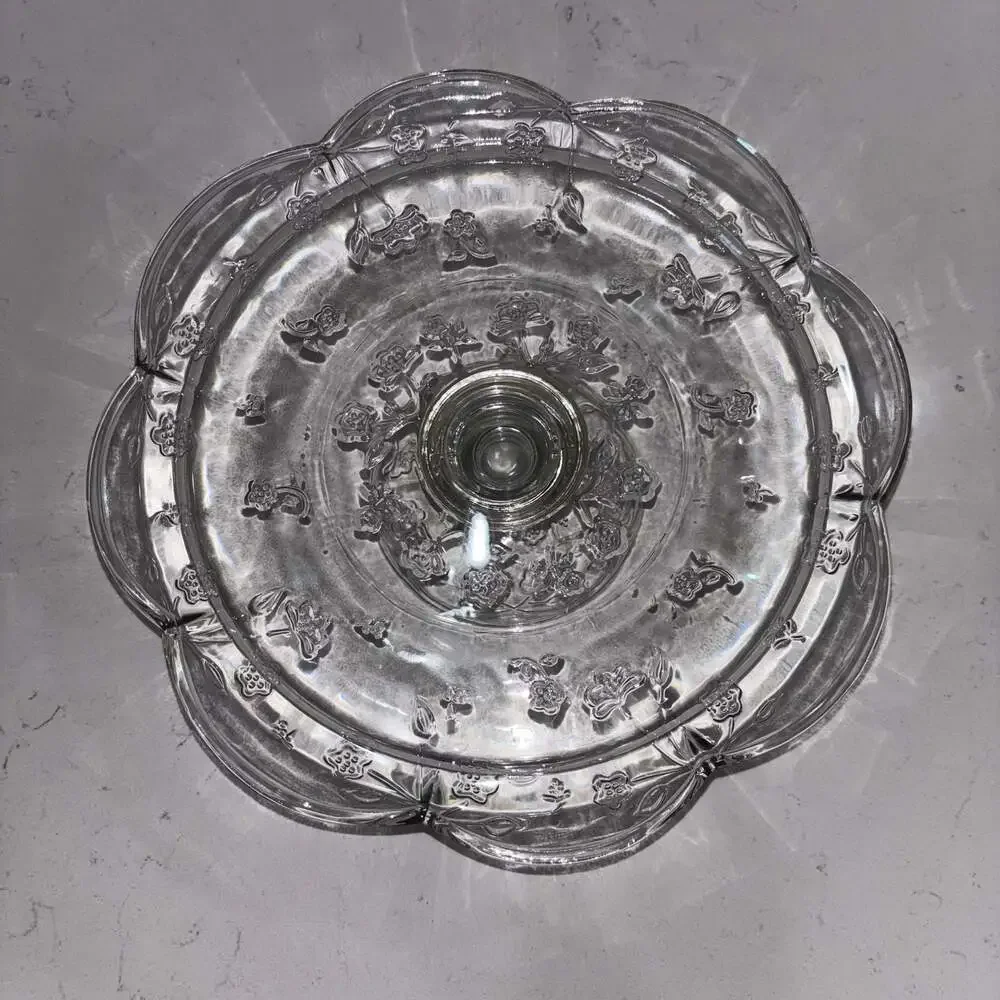 Anchor Hocking Savannah Clear Glass Cake Stand with Dome Lid Floral Scalloped